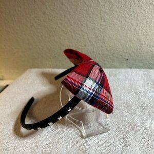 Red Plaid Headband with Black Studded Band